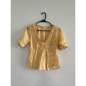 a.n.a. A new approach 100% cotton yellow & white floral babydoll top women's XS